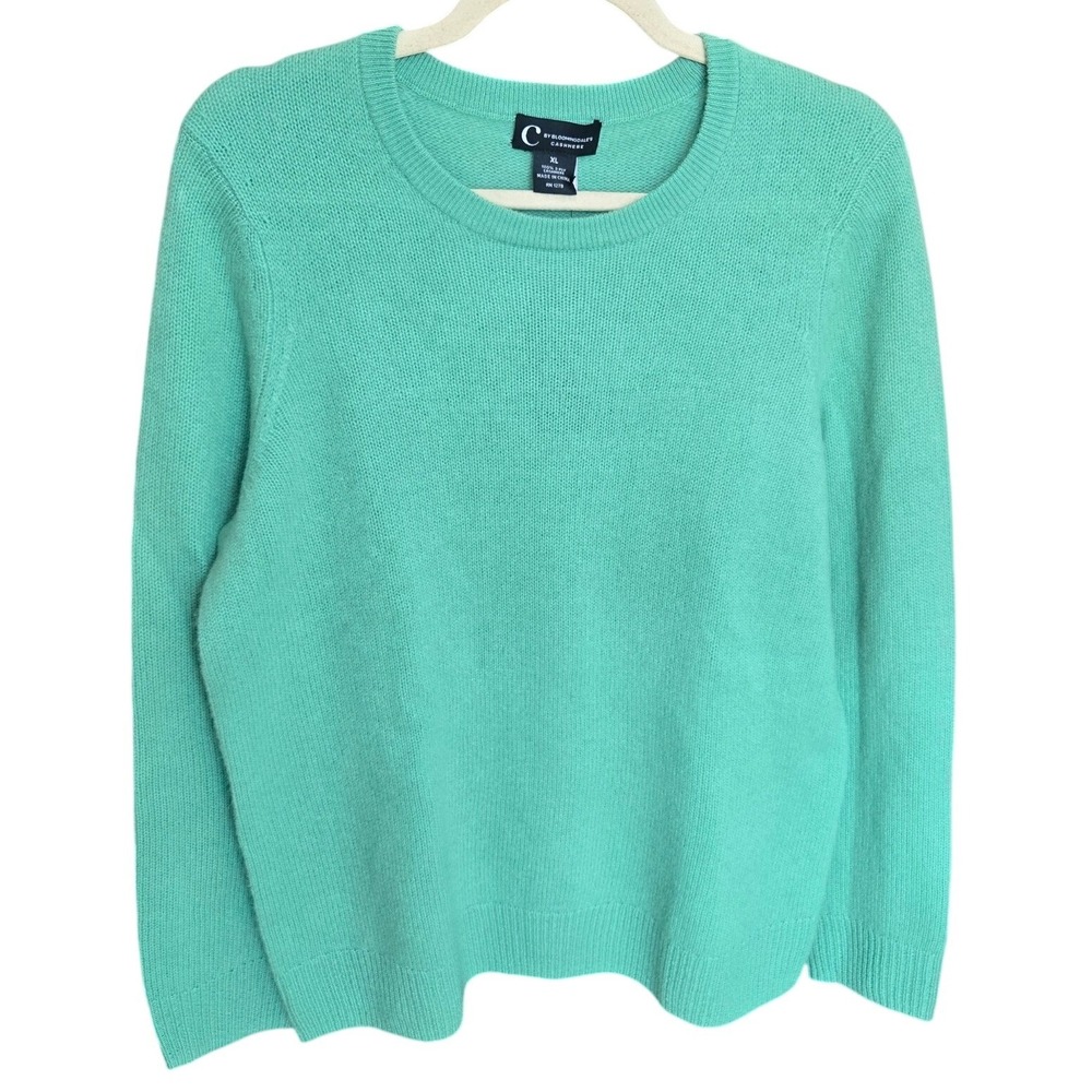 Bloomingdales Women Cashmere Sweater Pullover Crew Long Sleeve Mint Green XL NWT